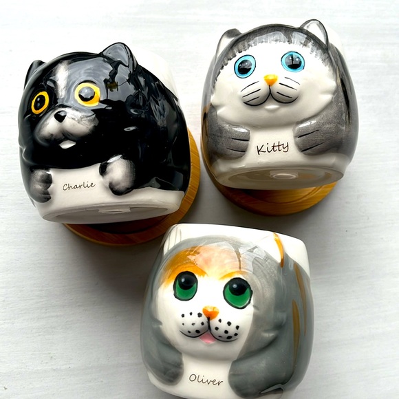 PLT 3 pc Set Window Garden Kitty Pots ceramic Porcelain Cats flower - Picture 1 of 8